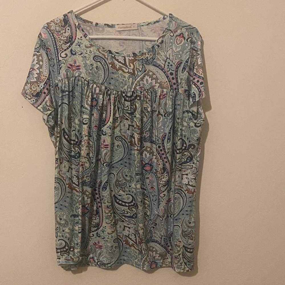 Paisley Print Blouse in Blue and Pink